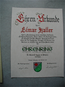 Urkunde Ehrenring